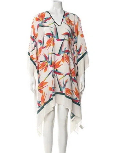 Pre-owned Fendi Silk Floral Print Robe In White
