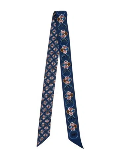 Pre-owned Fendi Silk Floral Print Scarf In Blue