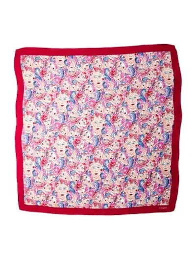 Pre-owned Fendi Silk Floral Print Scarf In Pink