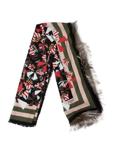 Pre-owned Fendi Silk Floral Print Shawl In Black