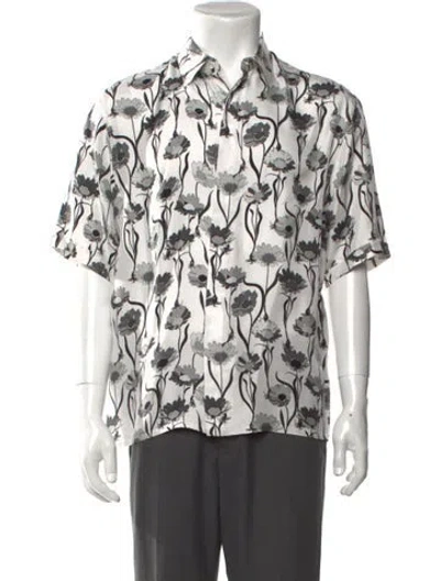 Pre-owned Fendi Silk Floral Print Shirt In White