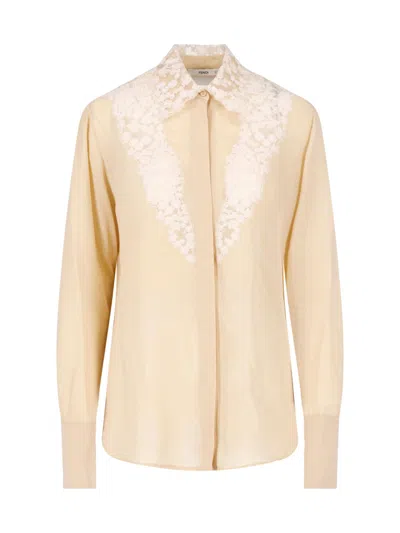 Fendi Silk Georgette And Lace Shirt In Cream