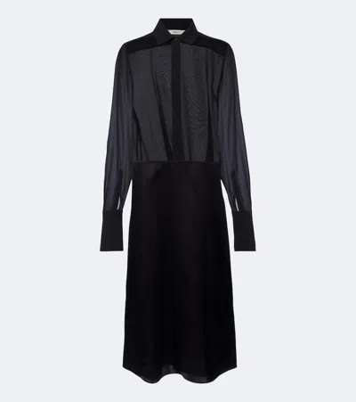 Fendi Silk Georgette And Satin Midi Dress In Black