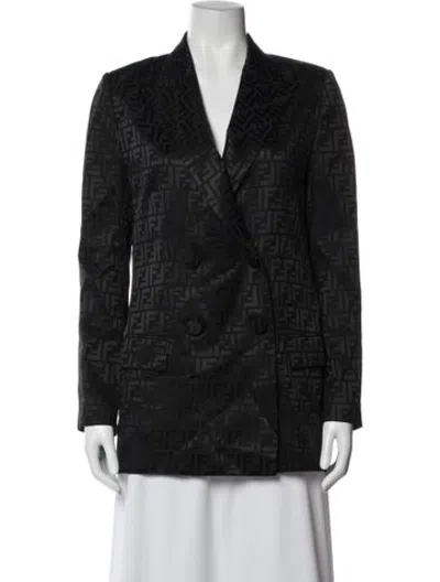 Pre-owned Fendi Silk Graphic Print Blazer In Black