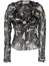 Fendi Silk Graphic Print Blouse In Schwarz