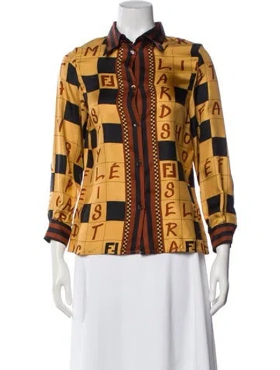 Pre-owned Fendi Silk Graphic Print Blouse In Yellow