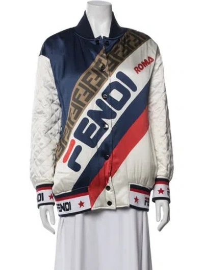Pre-owned Fendi Silk Graphic Print Bomber Jacket In Multicolor
