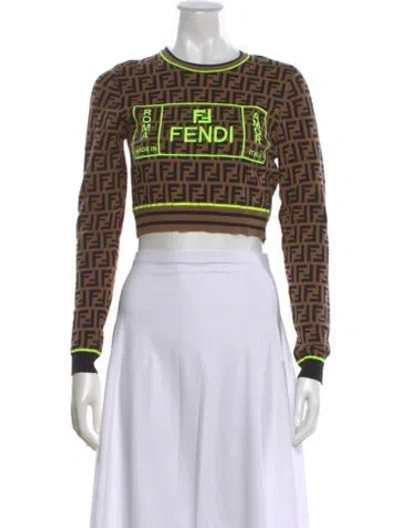 Pre-owned Fendi Silk Graphic Print Crop Top In Multi