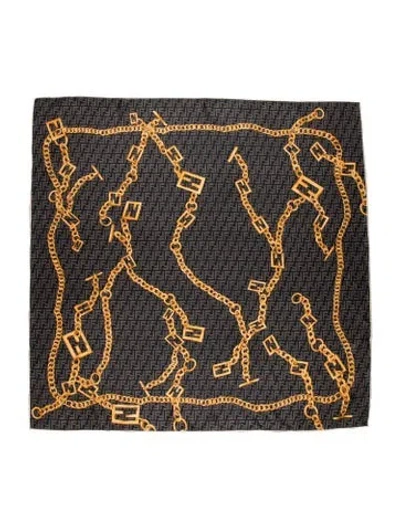 Pre-owned Fendi Silk Graphic Print Scarf In Black