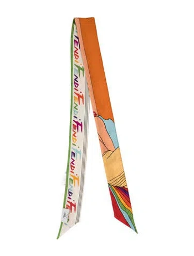 Pre-owned Fendi Silk Graphic Print Scarf In Brown