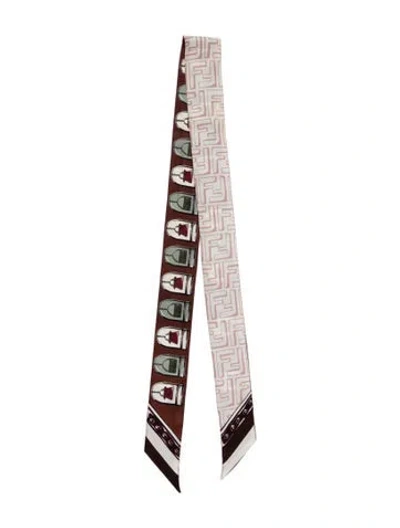 Pre-owned Fendi Silk Graphic Print Scarf In Burgundy/white