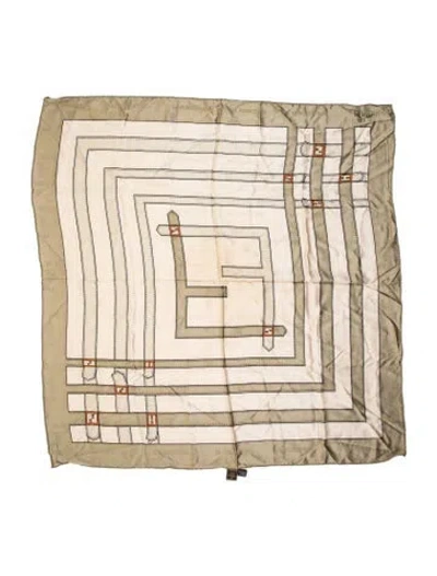 Pre-owned Fendi Silk Graphic Print Scarf In Green/neutrals