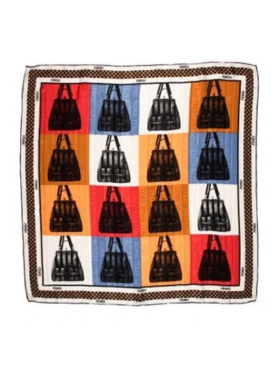 Pre-owned Fendi Silk Graphic Print Scarf In Neutrals