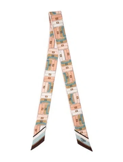Pre-owned Fendi Silk Graphic Print Scarf In Neutrals