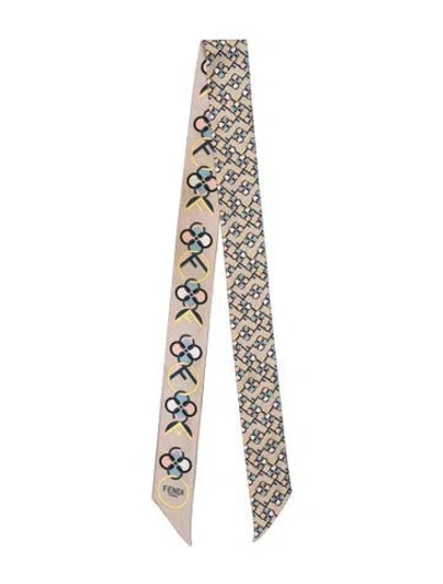 Pre-owned Fendi Silk Graphic Print Scarf In Neutrals