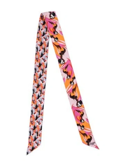 Pre-owned Fendi Silk Graphic Print Scarf In Orange