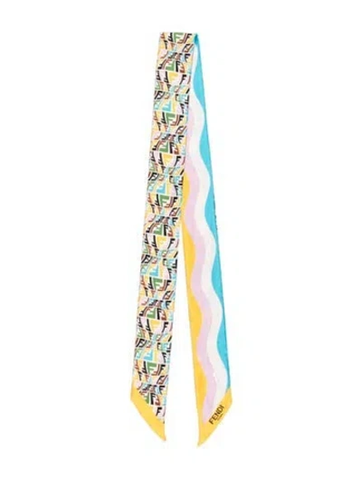 Pre-owned Fendi Silk Graphic Print Scarf In Yellow