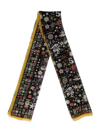 Pre-owned Fendi Silk Graphic Print Scarf In Yellow