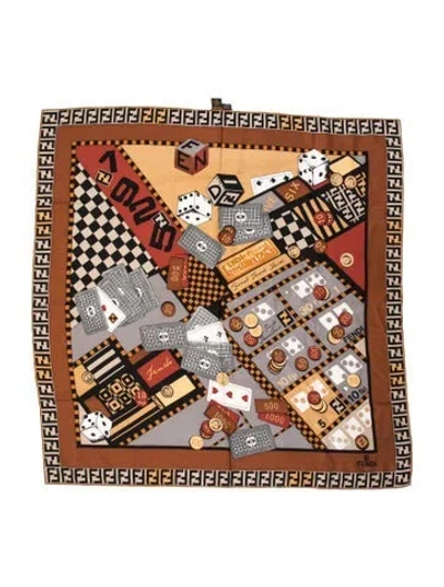 Pre-owned Fendi Silk Graphic Print Shawl In Brown