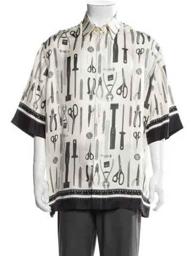 Pre-owned Fendi Silk Graphic Print Shirt In Neutrals