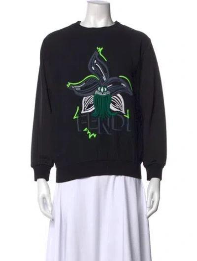Pre-owned Fendi Silk Graphic Print Sweater In Black