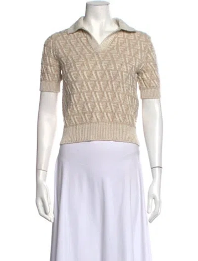 Pre-owned Fendi Silk Graphic Print Sweater In White