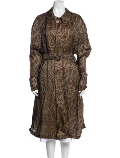 Pre-owned Fendi Silk Graphic Print Trench Coat In Brown
