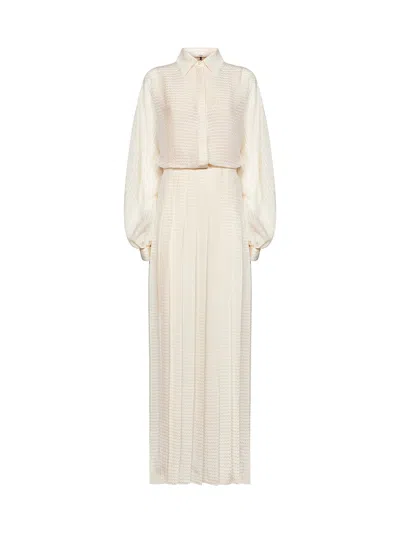 Fendi Silk Jacquard Shirt Dress In Gold