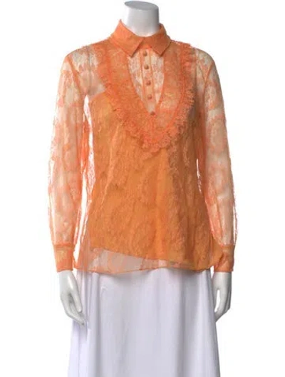 Pre-owned Fendi Silk Lace Pattern Blouse In Orange