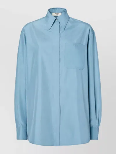 Fendi Silk Logo-print Shirt In Blue