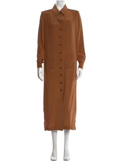 Pre-owned Fendi Silk Long Dress In Brown