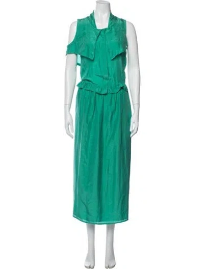 Pre-owned Fendi Silk Long Dress In Green