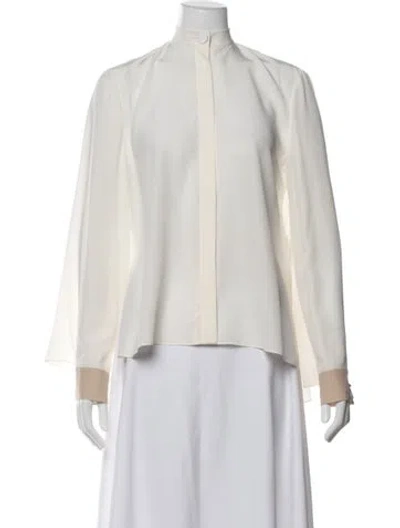 Pre-owned Fendi Silk Long Sleeve Blouse In Neutral