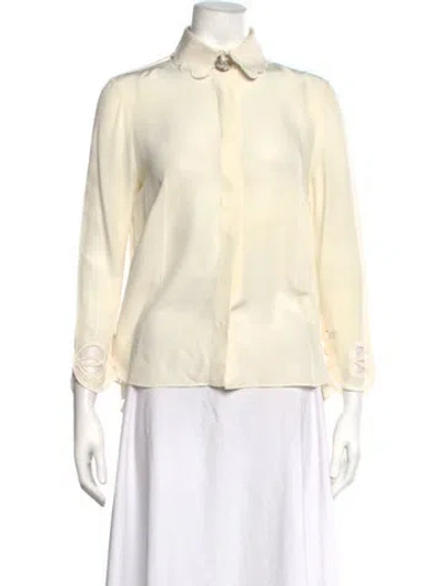 Pre-owned Fendi Silk Long Sleeve Blouse In Neutrals