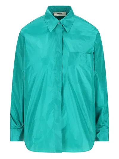 Fendi Silk Long-sleeve Shirt In Green