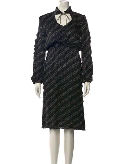 Pre-owned Fendi Silk Midi Length Dress In Black