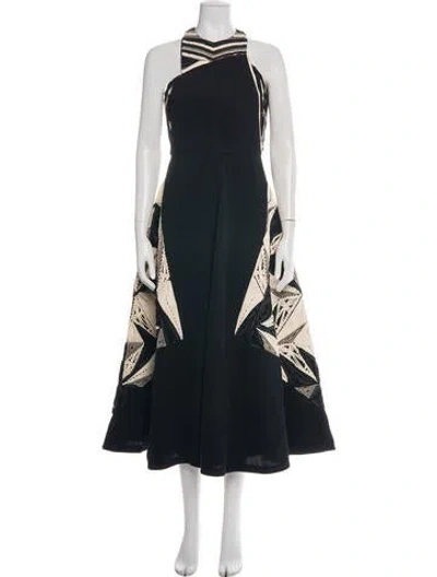 Pre-owned Fendi Silk Midi Length Dress In Black