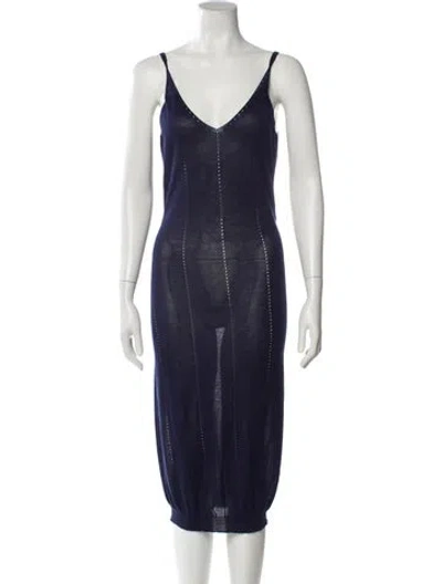 Pre-owned Fendi Silk Midi Length Dress In Blue