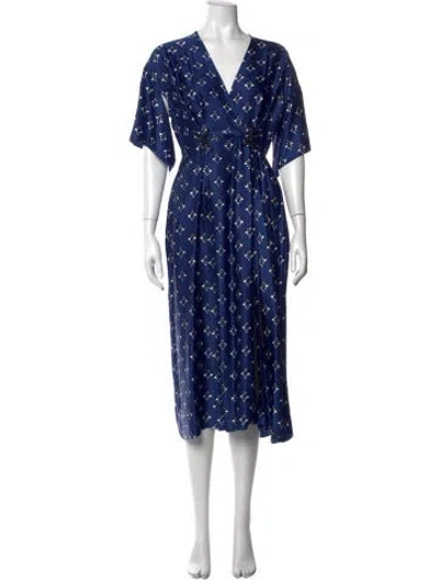 Pre-owned Fendi Silk Midi Length Dress In Blue