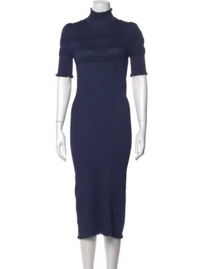 Pre-owned Fendi Silk Midi Length Dress In Blue