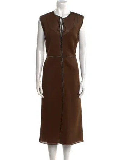 Pre-owned Fendi Silk Midi Length Dress In Brown