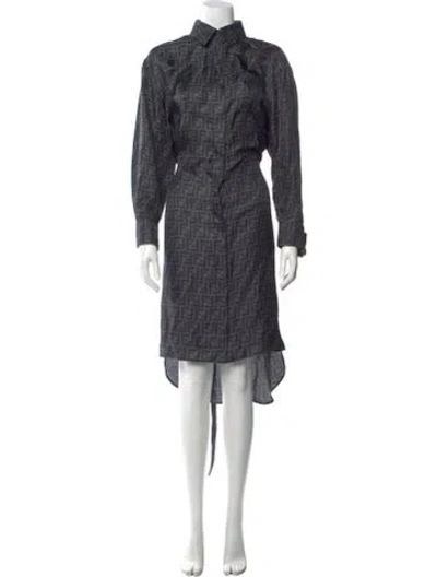 Pre-owned Fendi Silk Midi Length Dress In Gray