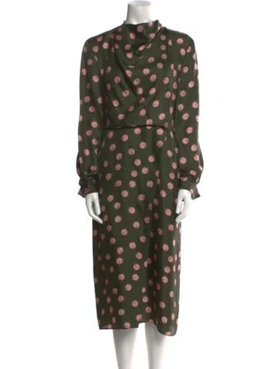 Pre-owned Fendi Silk Midi Length Dress In Green