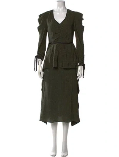 Pre-owned Fendi Silk Midi Length Dress In Green