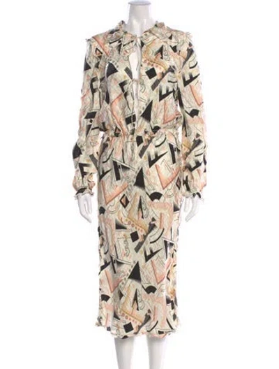 Pre-owned Fendi Silk Midi Length Dress In Neutral