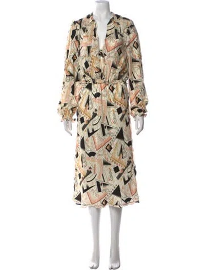Pre-owned Fendi Silk Midi Length Dress In Neutral