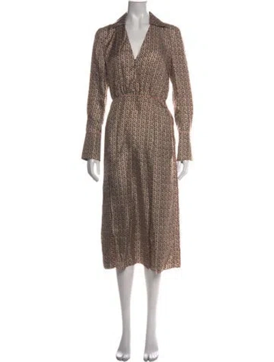 Pre-owned Fendi Silk Midi Length Dress In Neutrals