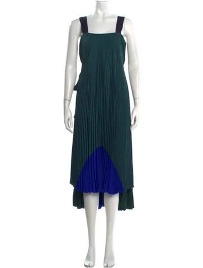 Pre-owned Fendi Silk Midi Length Dress W/ Tags In Blue/green