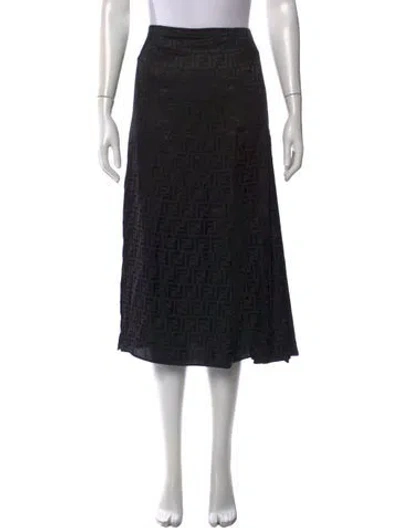 Pre-owned Fendi Silk Midi Length Skirt In Black