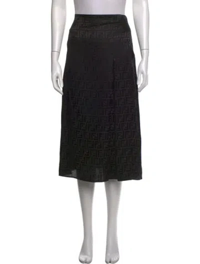 Pre-owned Fendi Silk Midi Length Skirt In Black
